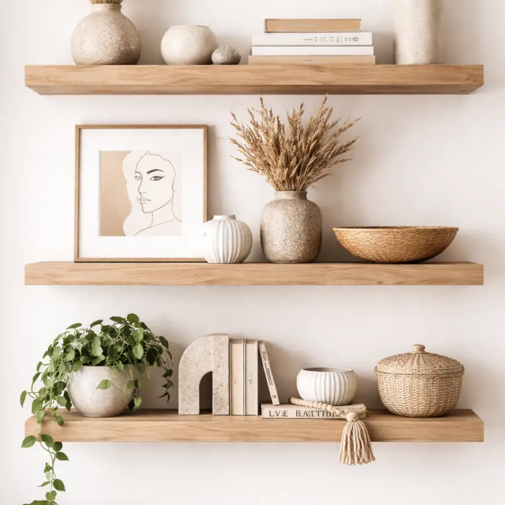 Floating Shelves with Decor Styling