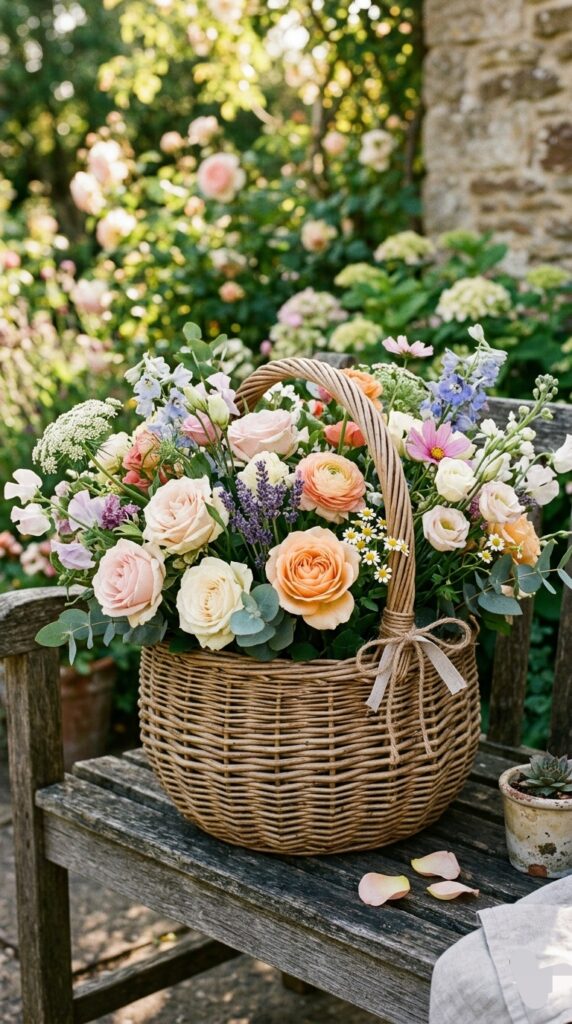 Flowers in a woven basket