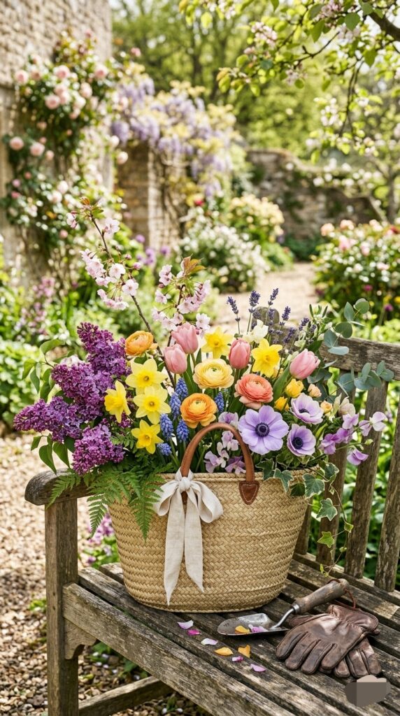 Blooms in a spring basket