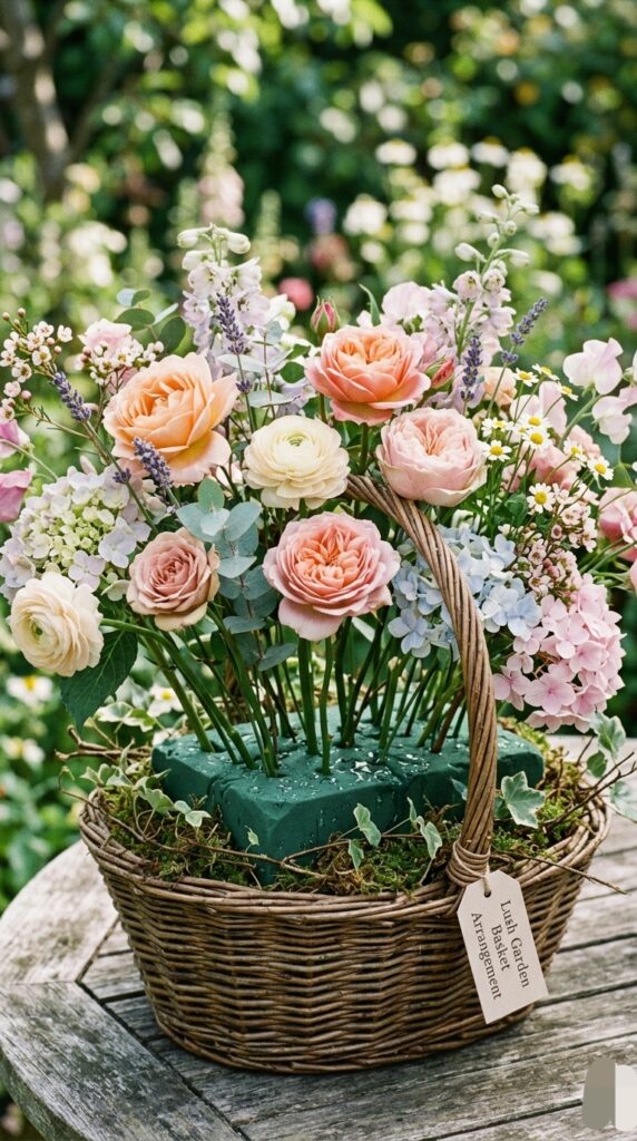 Floral foam flowers in a basket