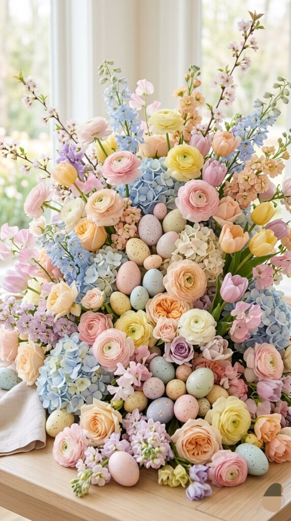 Pastel flowers with eggs