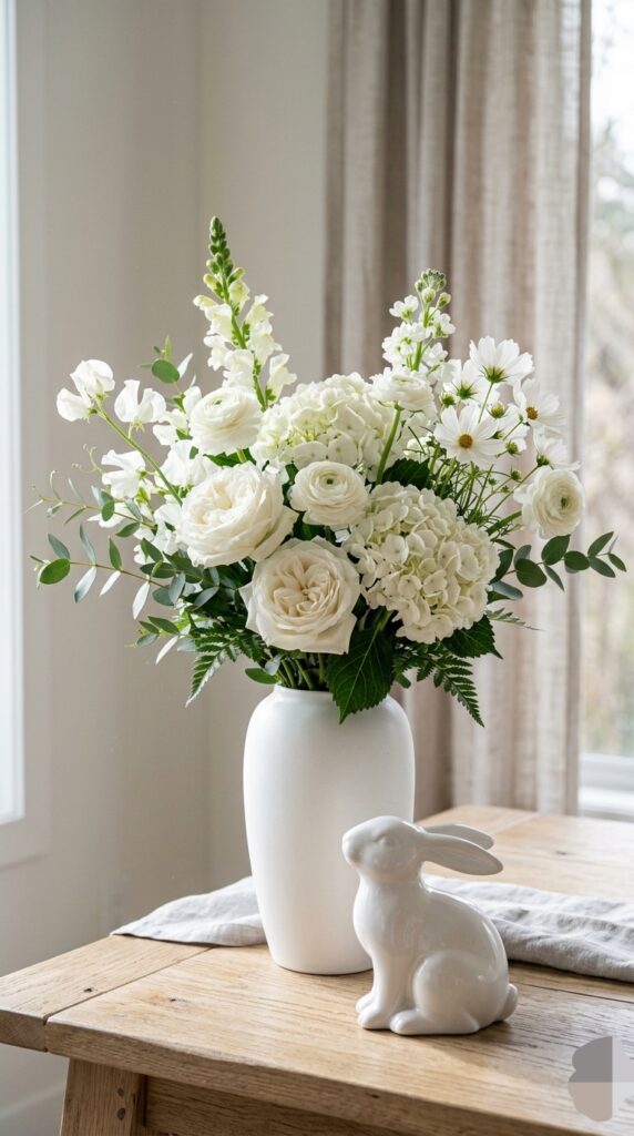 White Flowers with bunny decor
