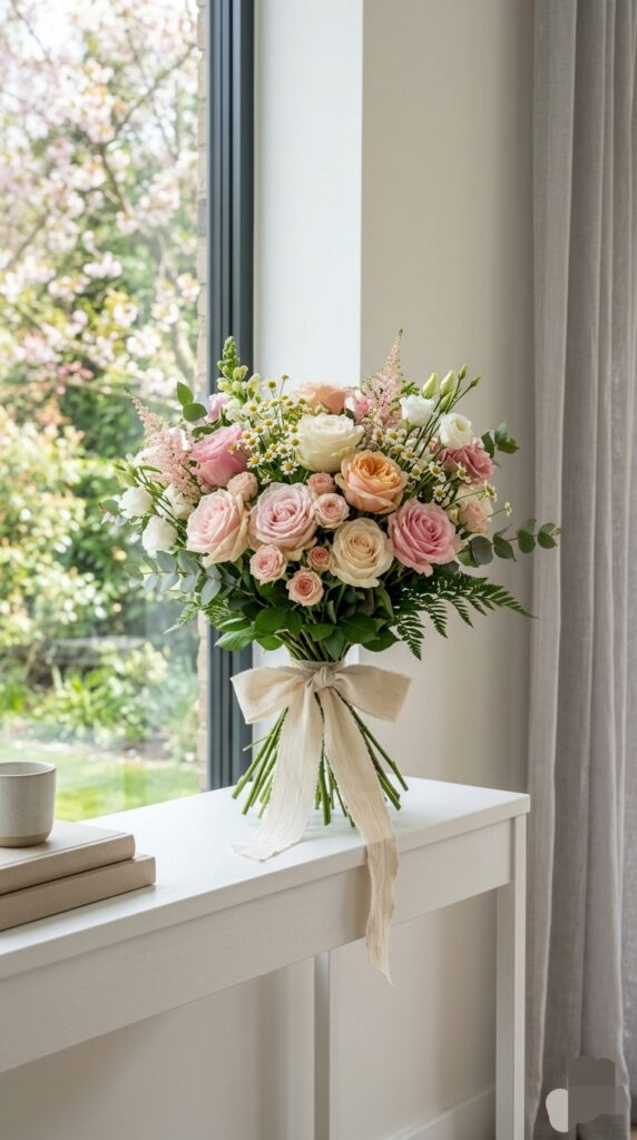 Simple flower bunch tied with ribbon