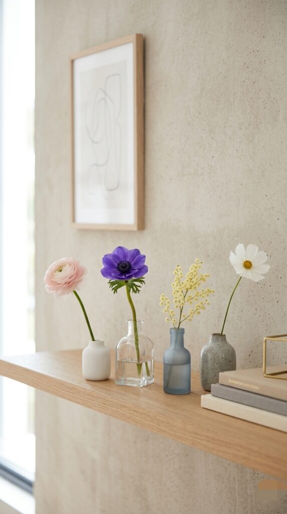 Single stem flowers in mini vase