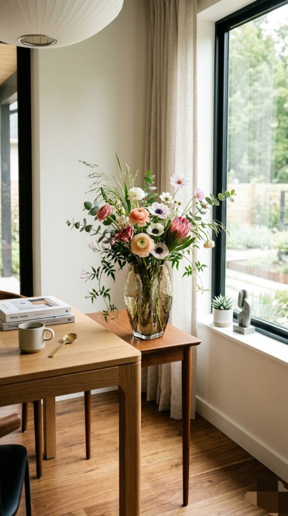 Flowers placed in thrifted container