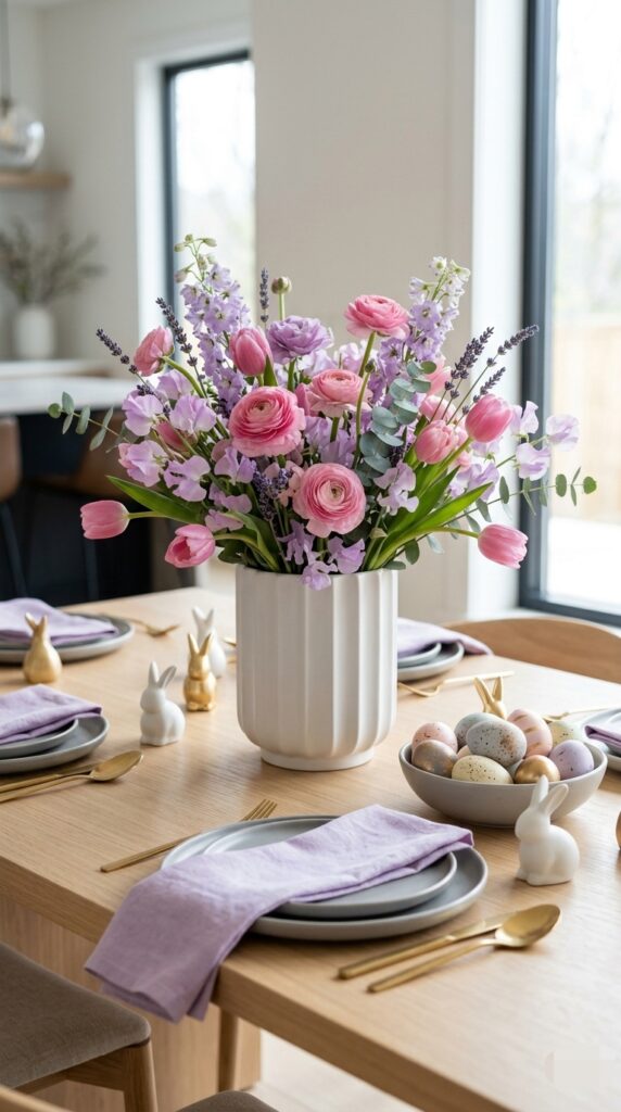 Pink and Lavender Easter table flowers