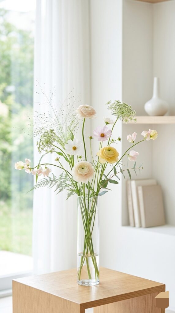 Fresh Spring flowers with a clean airy look.