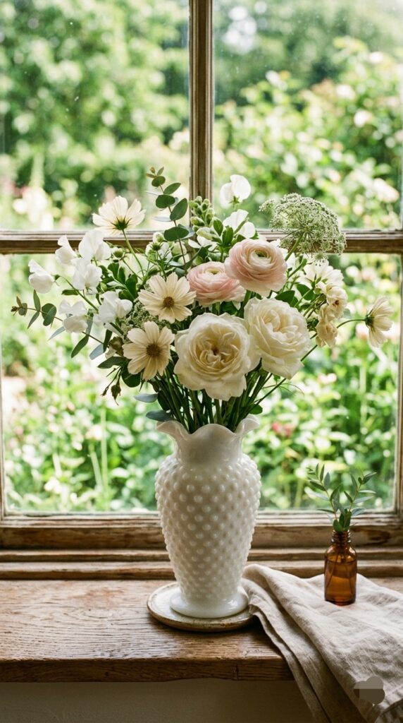 Simple Bouquet in a milk glass vase